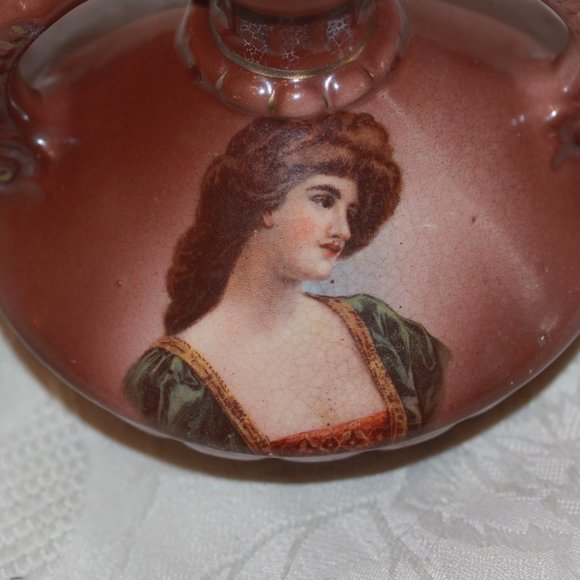 Austrian Porcelain Bud Squat Vase Portrait of Woman 2 Handle  No chips or cracks - Picture 2 of 4